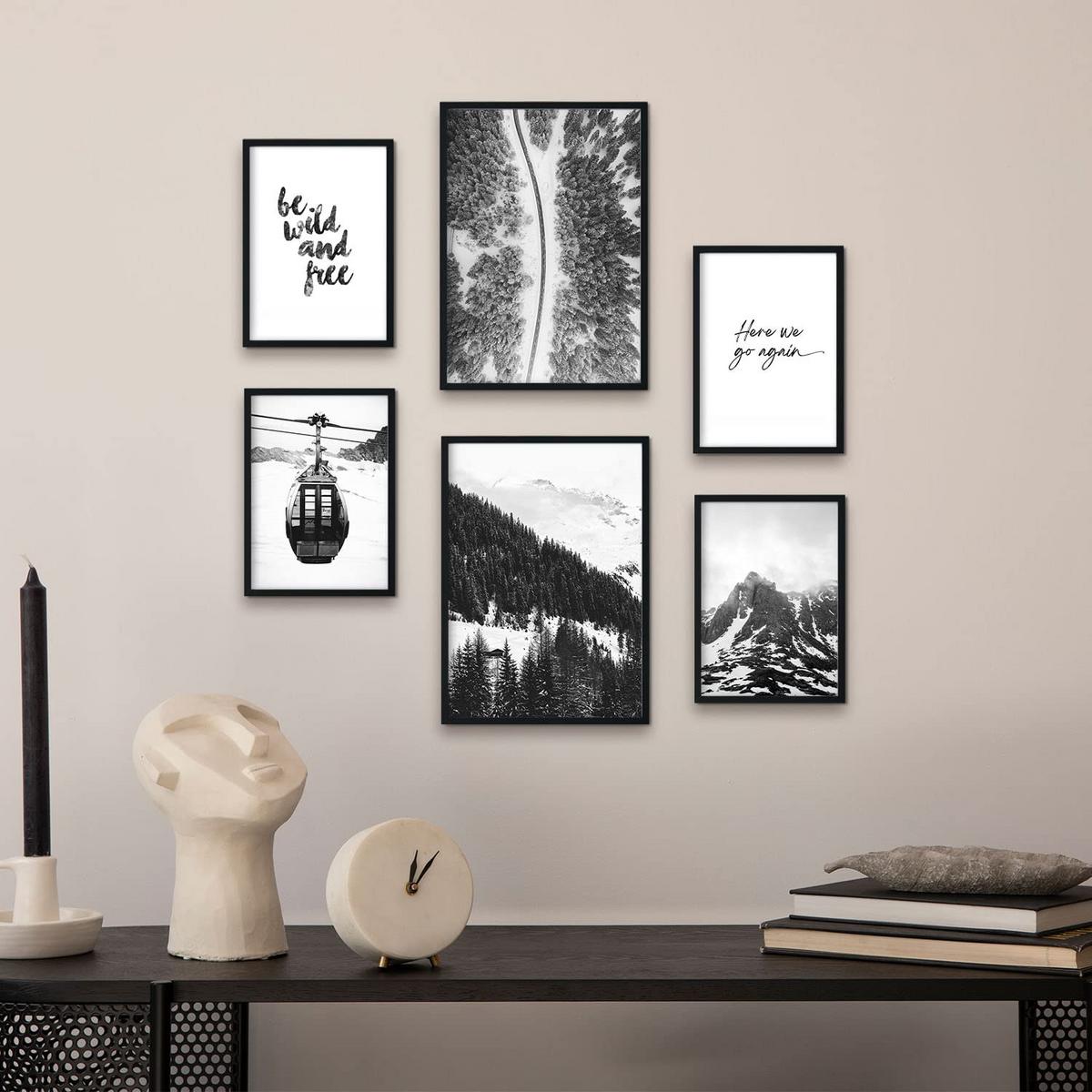 POSTER Set Mit 6 Schwarzweiß Berg Wandbild A3 & A4 Rahmenlos - Klar, Papier (29/3cm) - Nacnic