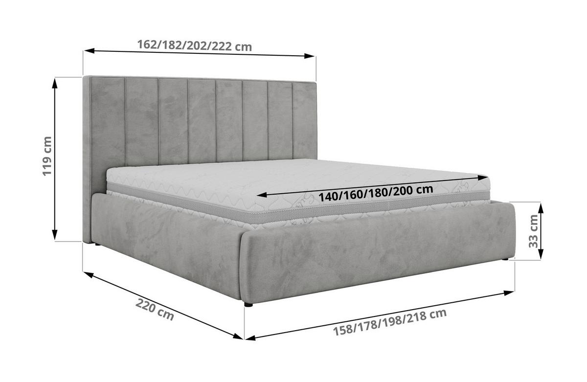 POLSTERBETT TENARDO CLASSIC 200/200 - Hellgrau Velvet - mit Pocket-Matratze - Hellgrau/Schwarz, Kunststoff/Textil (200/200cm) - MKS