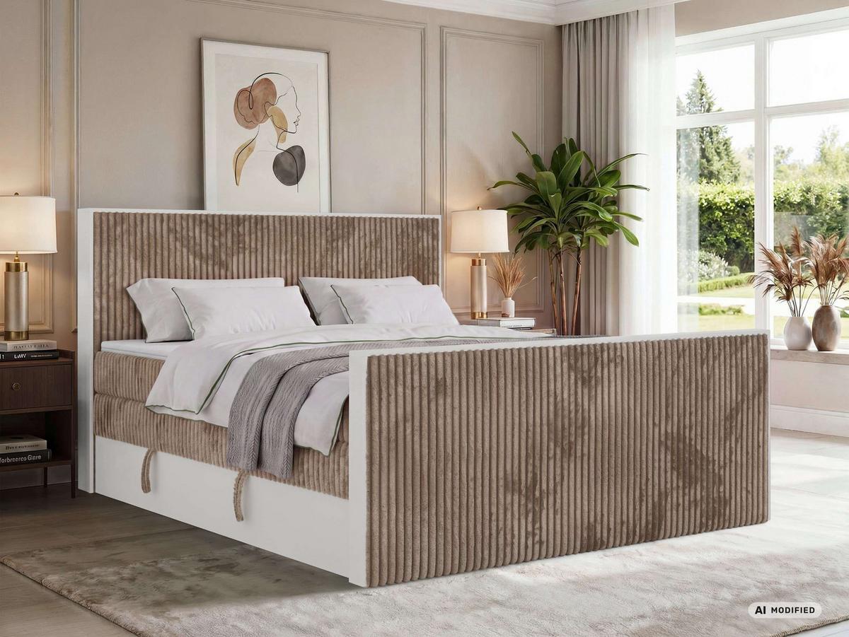 BOXSPRINGBETT TRAVIT KING DUO 140/200 - Braun Cord - Topper T25 - H4 - Schwarz/Braun, Kunststoff/Textil (140/200cm) - MKS