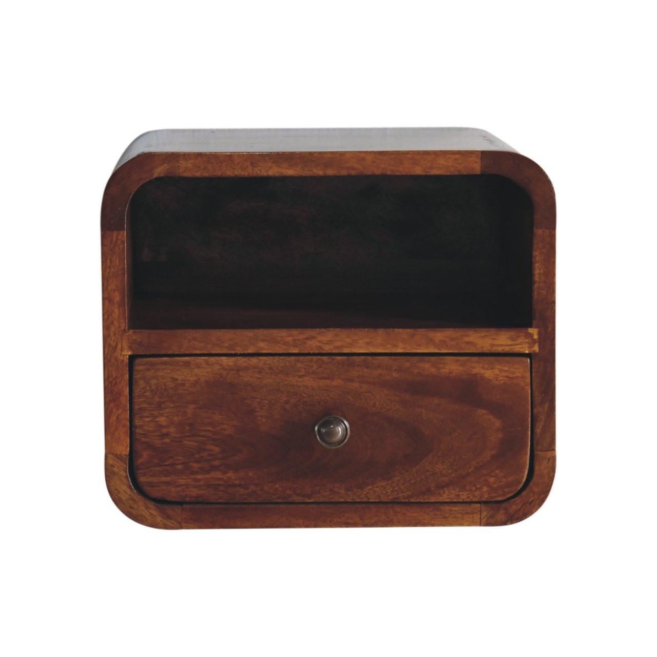 NACHTTISCH Petite, Wandmontiert, 1 Schublade, 1 offenes Fach, Braun - Messingfarben/Braun, Holz/Metall (30/25/25cm) - Artisan Furniture