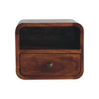NACHTTISCH Petite, Wandmontiert, 1 Schublade, 1 offenes Fach, Braun - Messingfarben/Braun, Holz/Metall (30/25/25cm) - Artisan Furniture