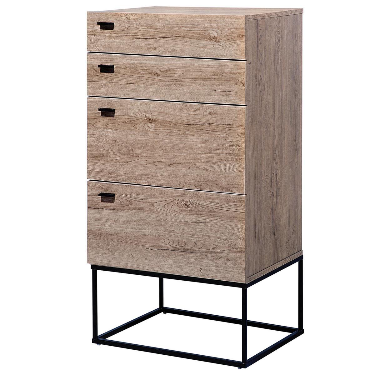 KOMMODE 4 Schubladen heller Holzfarbton Acra - Hellbraun/Schwarz, Holzwerkstoff (52/106/41cm) - Beliani