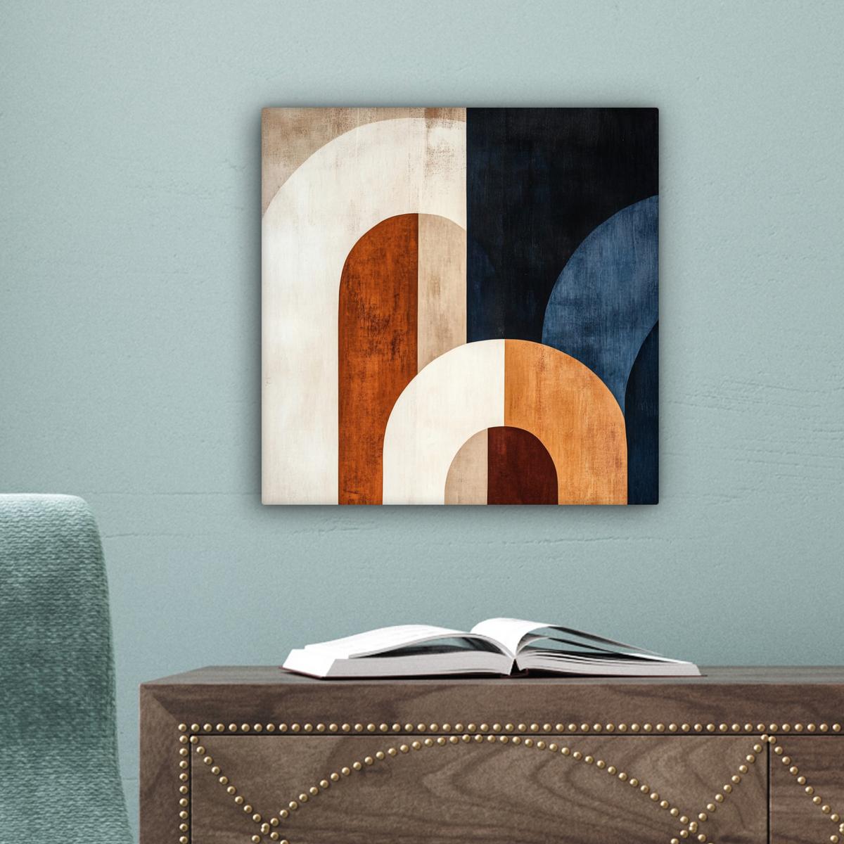 LEINWANDBILD Abstrakt - Formen - Dunkelblau Deko Wohnzimmer 20x20 cm - Cognac, Textil (20/20cm) - MuchoWow