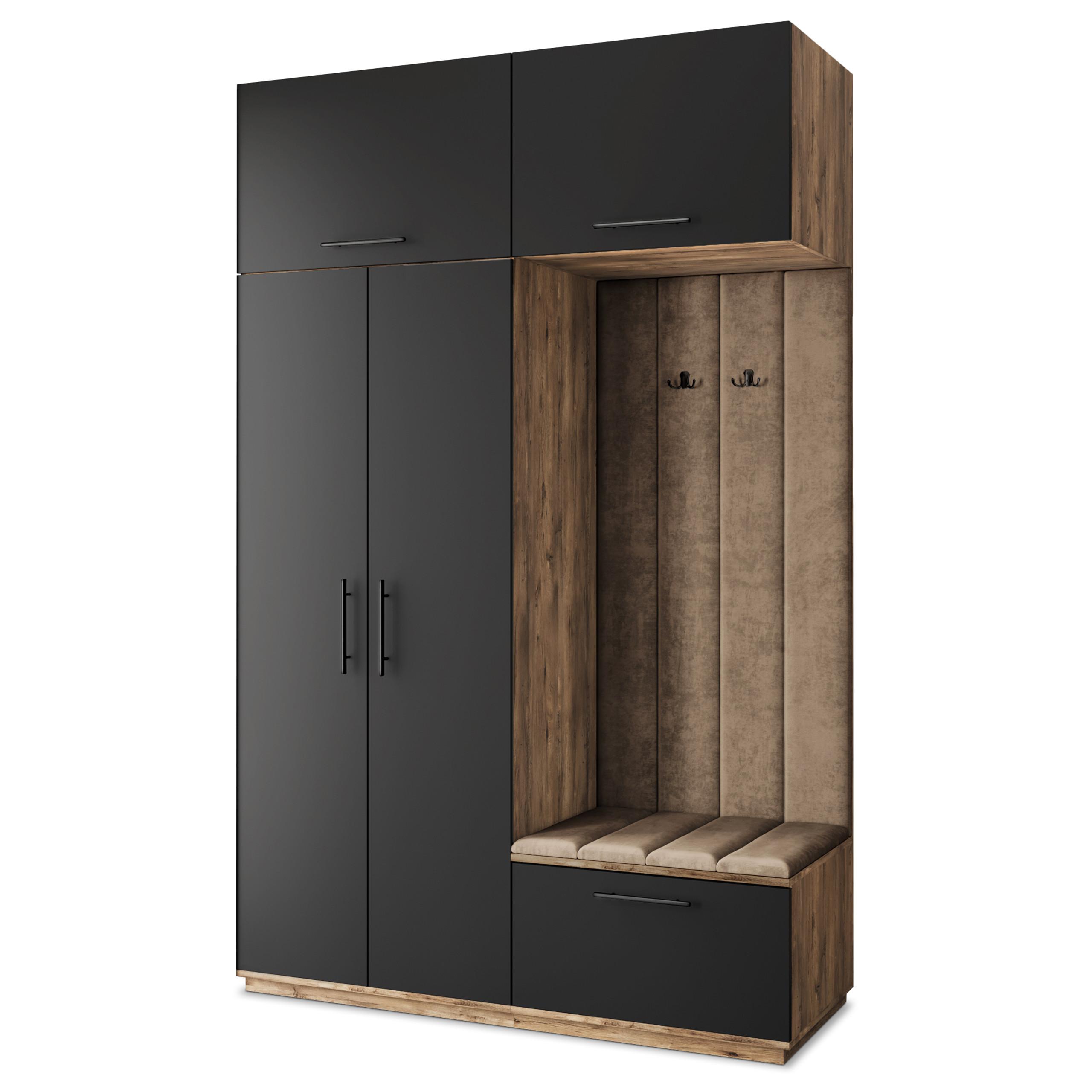 GARDEROBENSCHRANK REMA 150/240/60 cm Modern Garderobe-Set Eiche Lefkas - Eichefarben/Schwarz, Holzwerkstoff (150/240/60cm) - MASSENO