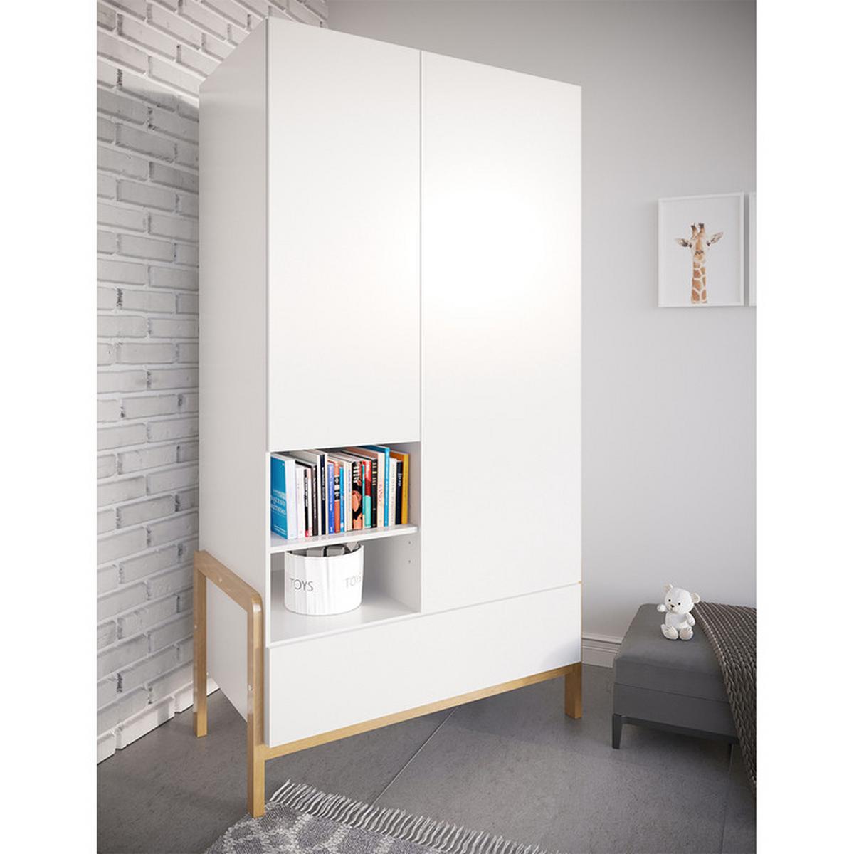 SCHRANK 2 Türen Weiß und Holz - Weiß, Holzwerkstoff (100/180/55cm) - Petits-meubles