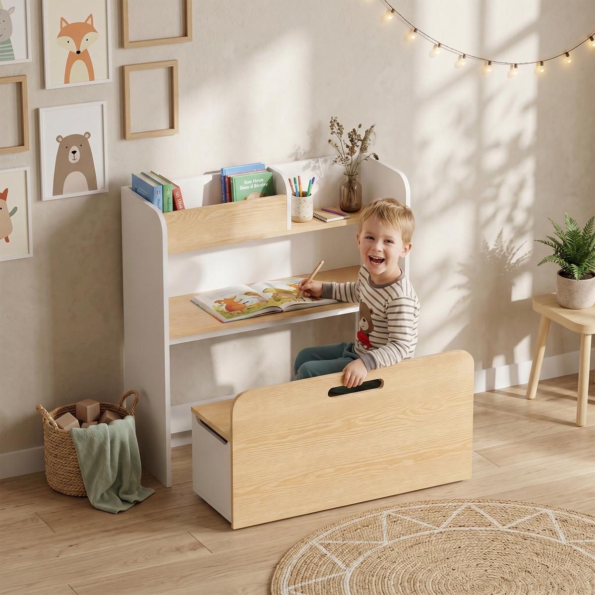 KINDERTISCH-MIT-STUHL 2er Set MDF Weiß - Weiß, Holzwerkstoff (29/80/80cm) - AIYAPLAY