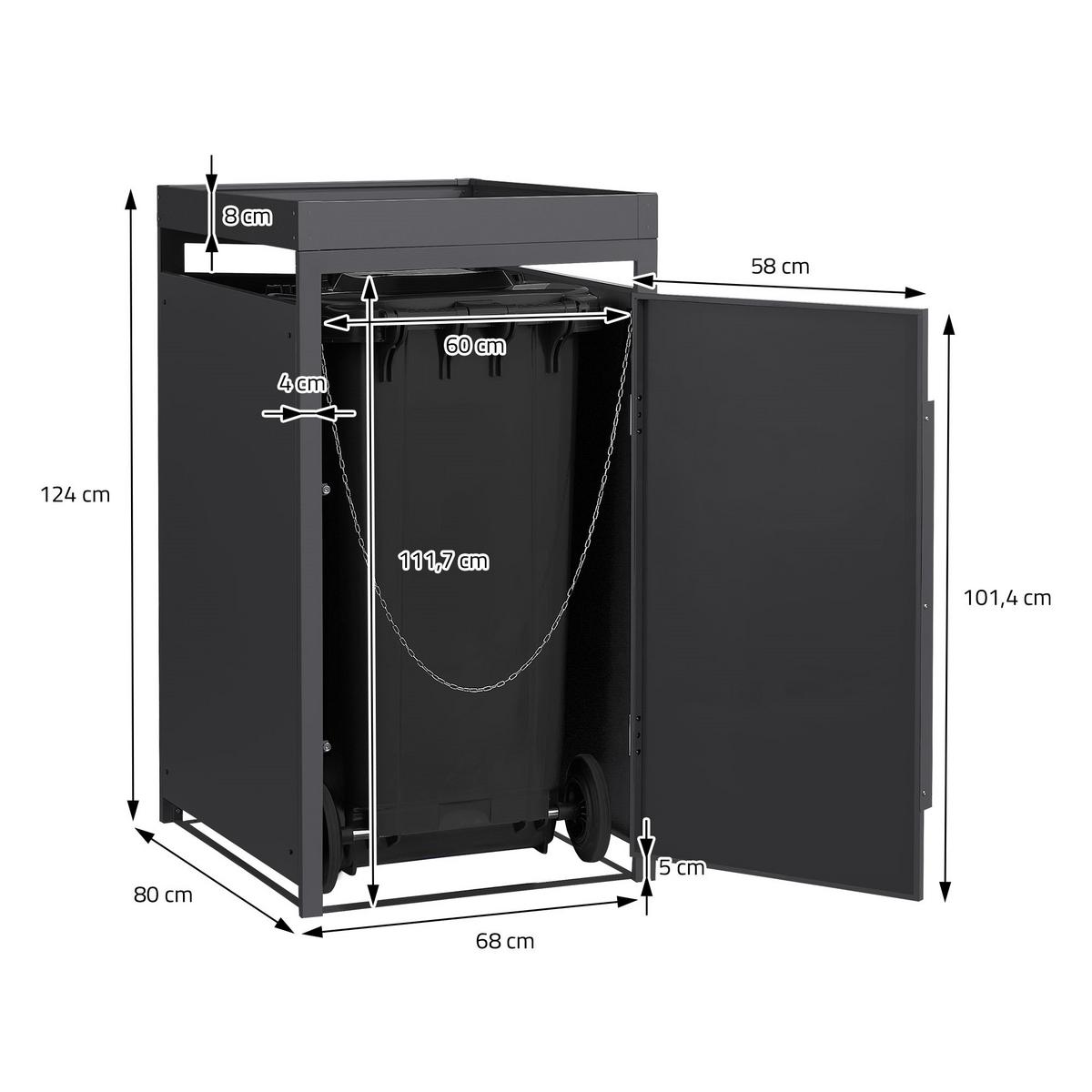 MÜLLTONNENBOX 1er mit Pflanzdach 240L Anthrazit-Eiche hell aus Stahl - Hellbraun, Metall (80/124/68cm) - ML-DESIGN