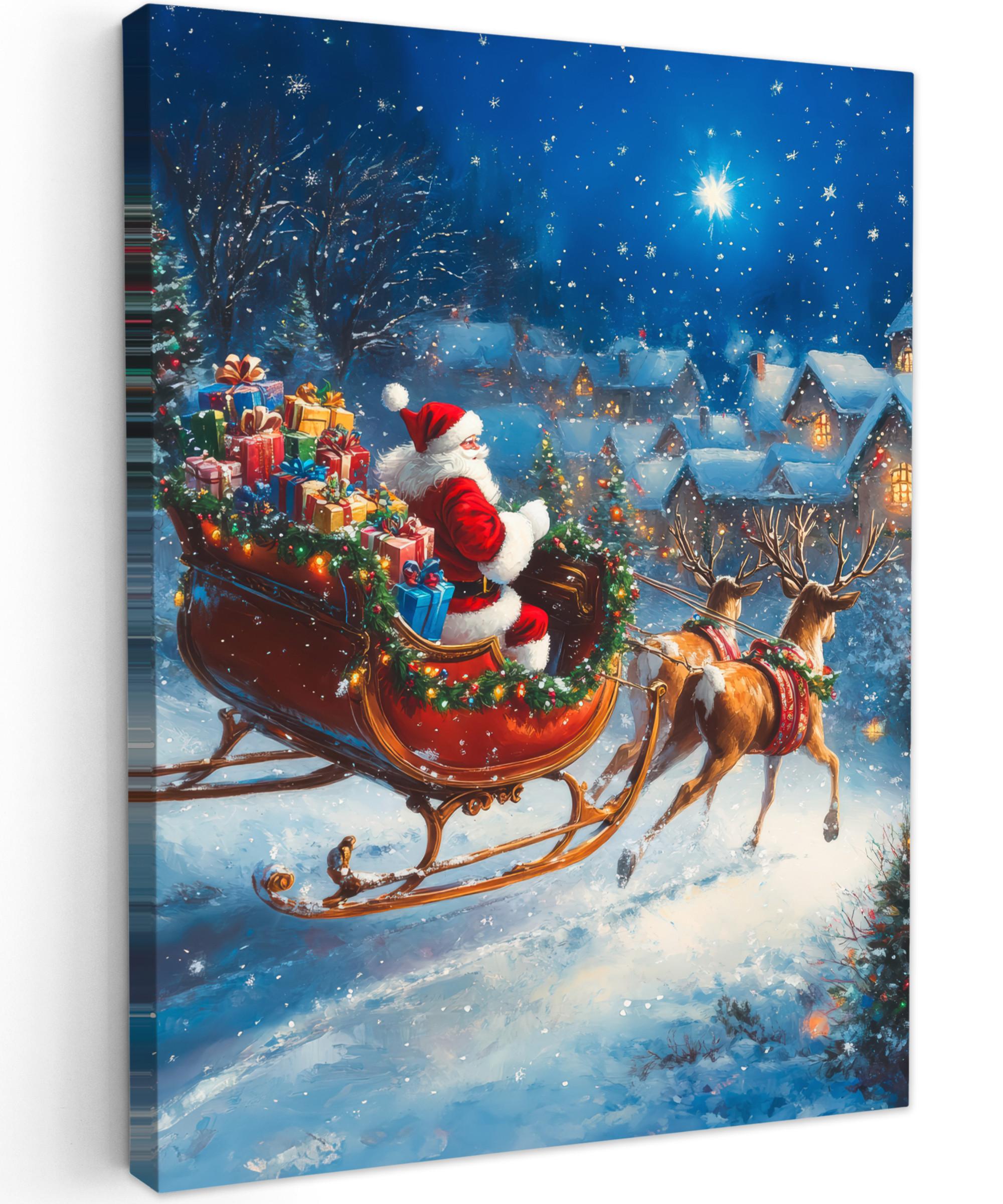 LEINWANDBILD Weihnachtsmann - Rentier - Weihnachten - Schnee Room Decor 30x40 cm - Cognac, Textil (30/40cm) - MuchoWow