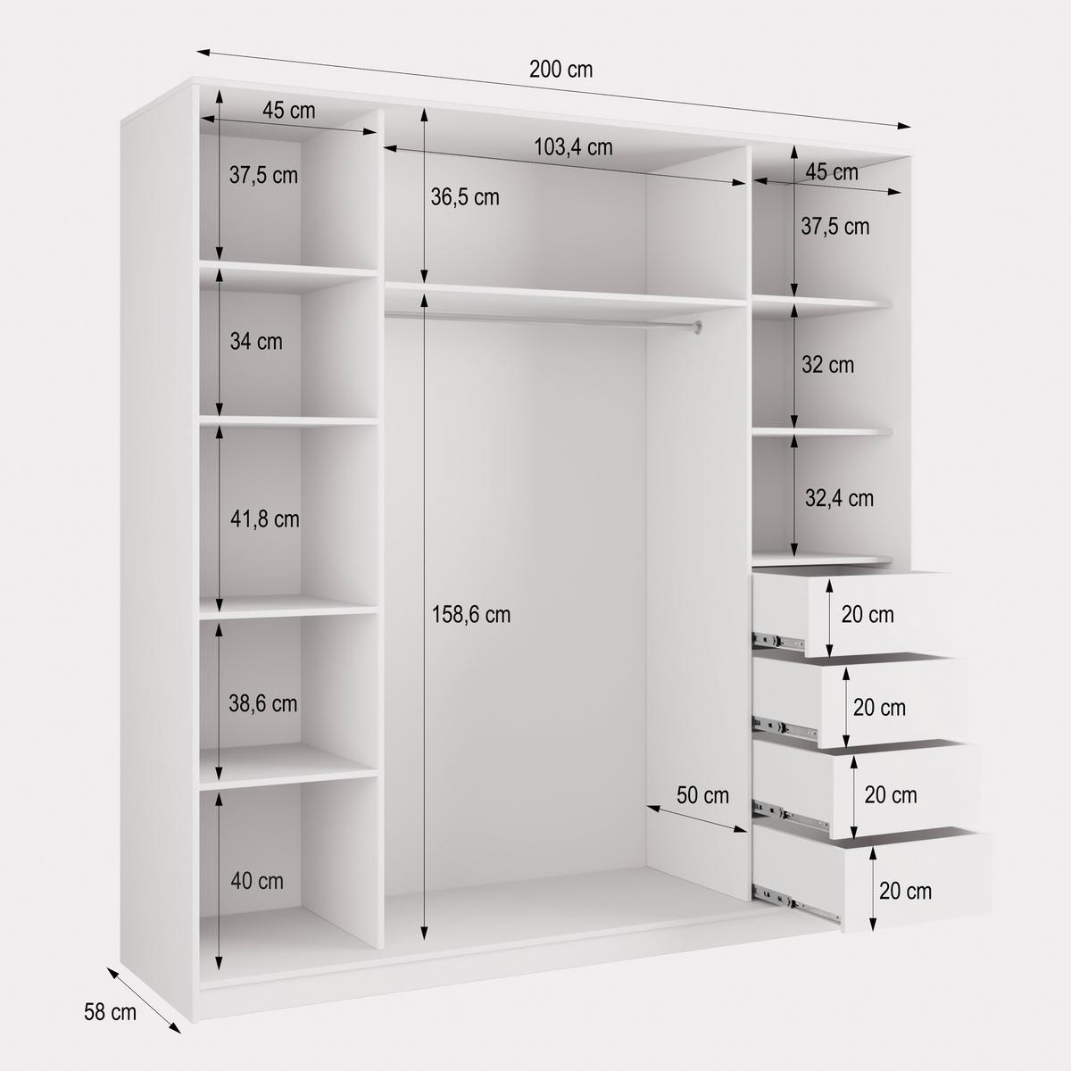 SCHWEBETÜRENSCHRANK PINA 200/205/58 cm 3-türig mit Spiegel und 4 Schubladen Sonoma Eiche - Sonoma Eiche, Holzwerkstoff (200/205/58cm) - MASSENO