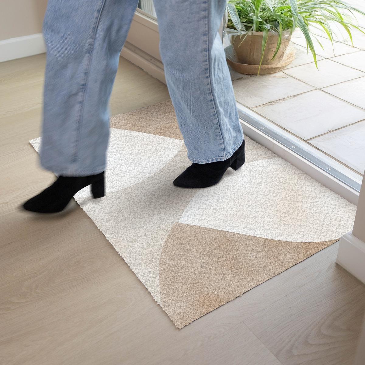FUSSMATTE Braun - Japandi - Abstrakt Schmutzfangmatte 90x60 cm - Beige, Kunststoff (90/0.4cm) - MuchoWow