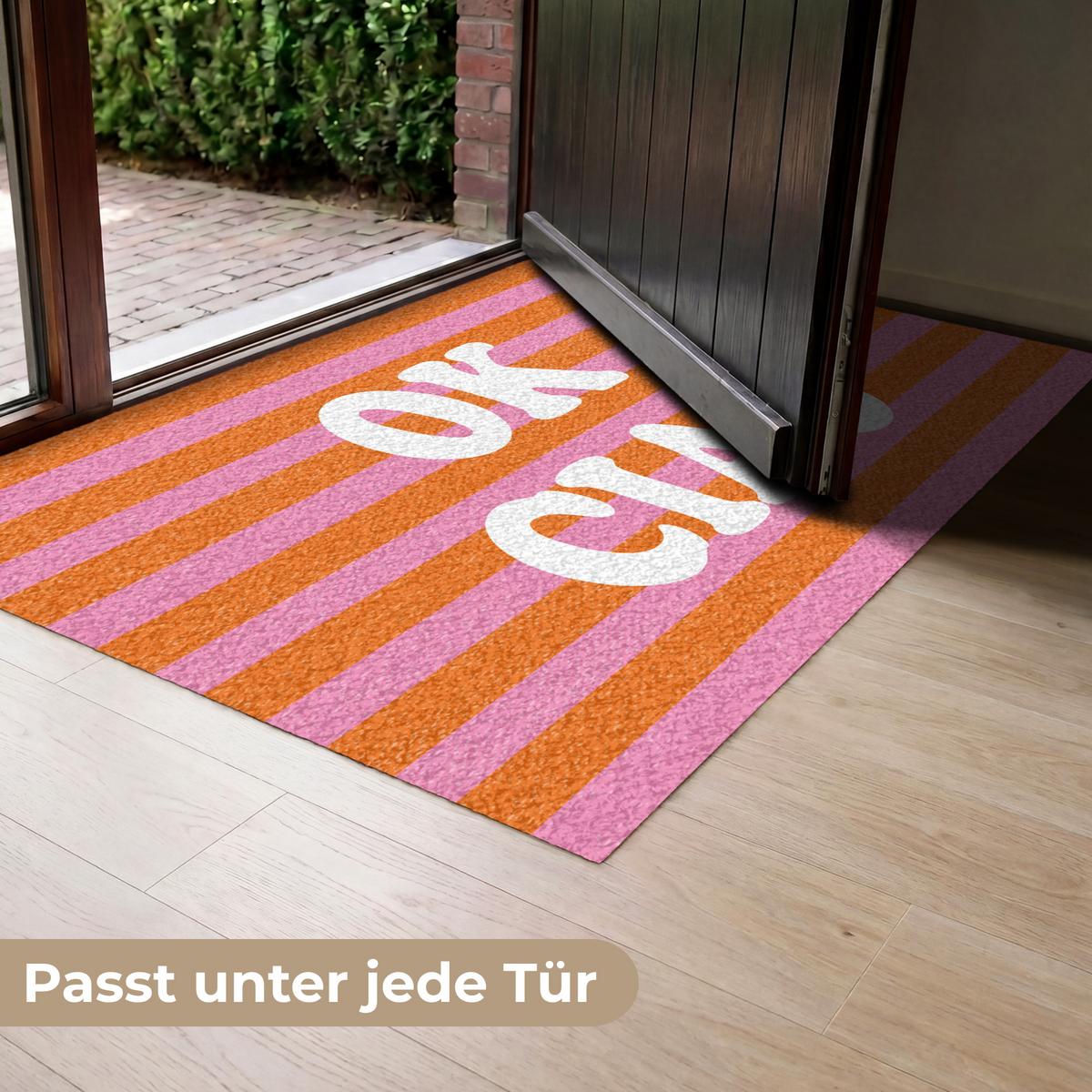 FUSSMATTE Ciao - Zitat - Streifen Sauberlaufmatte 120x80 cm - Orange, Kunststoff (120/0.4cm) - MuchoWow