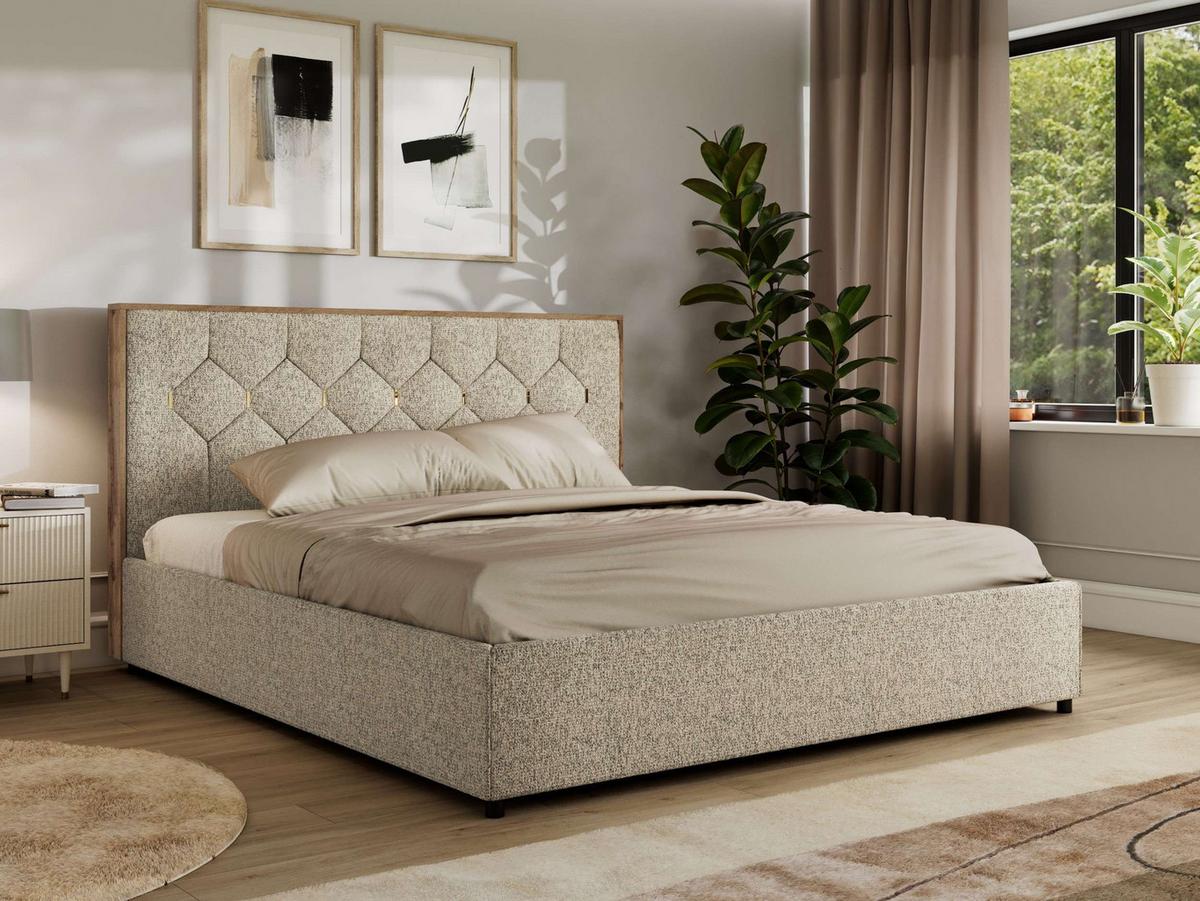 POLSTERBETT LARINO CLASSIC 140/200 - Dunkelbeige Strukture - Multipocket-Matratze - Bronzefarben, Textil (140/200cm) - MKS
