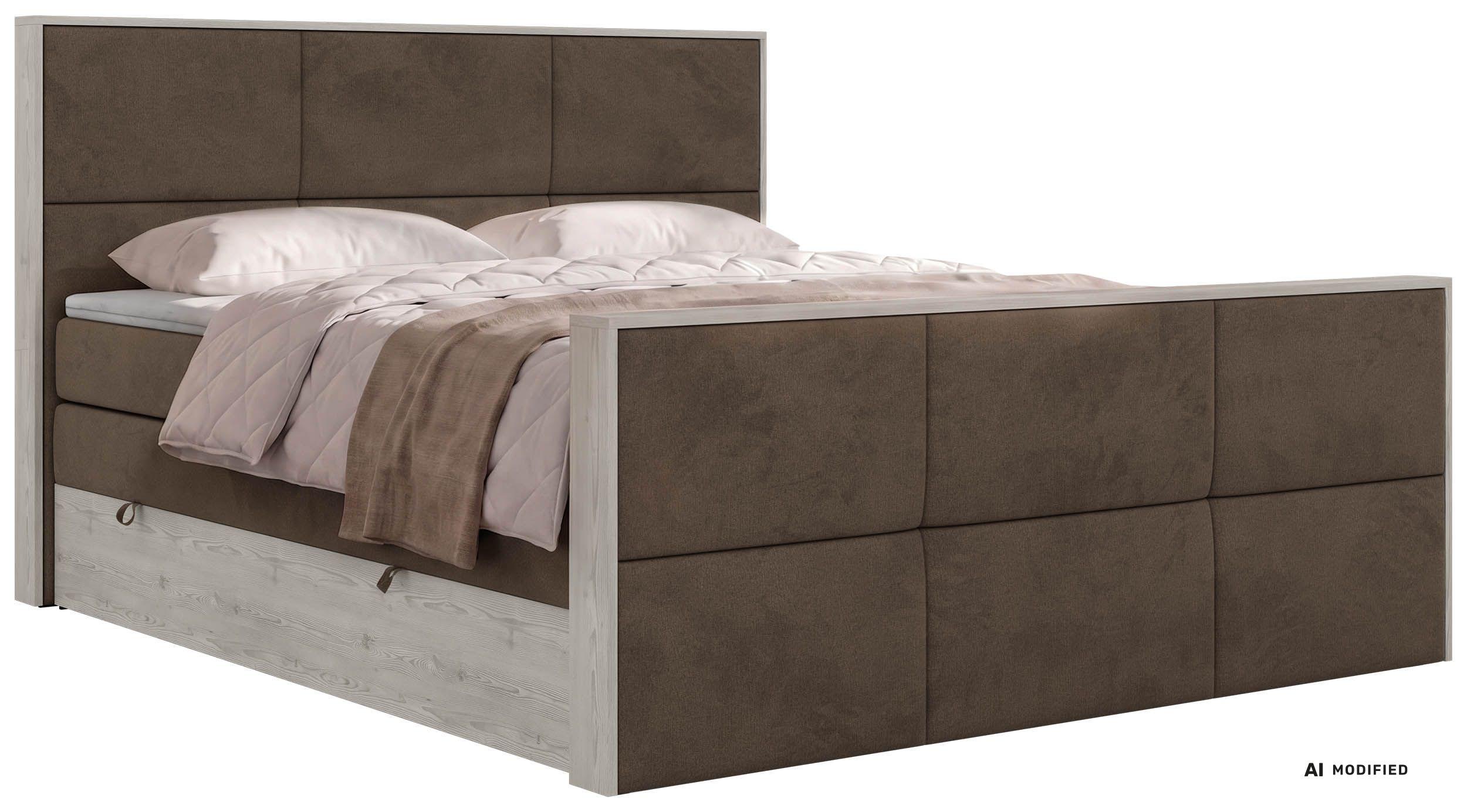 BOXSPRINGBETT DELNOR KING DUO 160/200 - Braun Velvet - Topper Visco - H3 - Schwarz/Braun, Kunststoff/Textil (160/200cm) - MKS