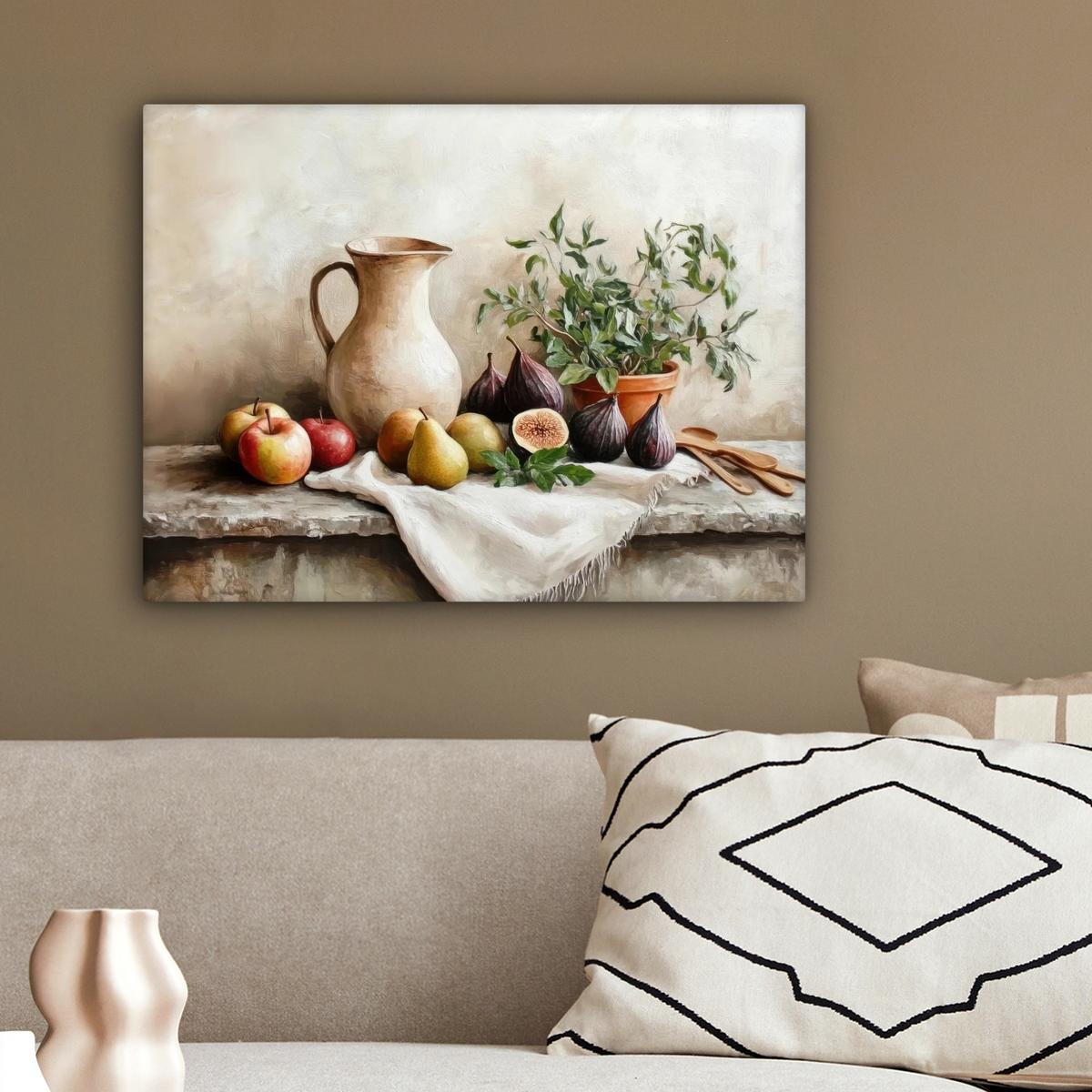 LEINWANDBILD Obst - Kräuter - Ländlich Wandbild 40x30 cm - Naturfarben, Textil (40/30cm) - MuchoWow