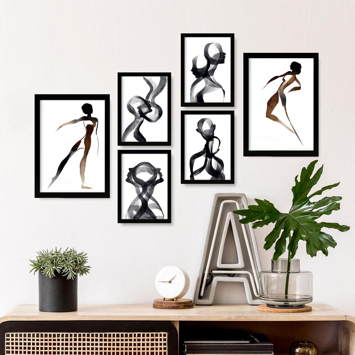 POSTER Set Mit 6 Körpertugend 2 In Liebhaber Abstrakt Ästhetische Dekorative Gemälde Für Ihr Wohnzimmer Schlafzimmer Zuhause A3 & A4 Schwarzer Rahmen - Schwarz, Papier (29/3cm) - Nacnic