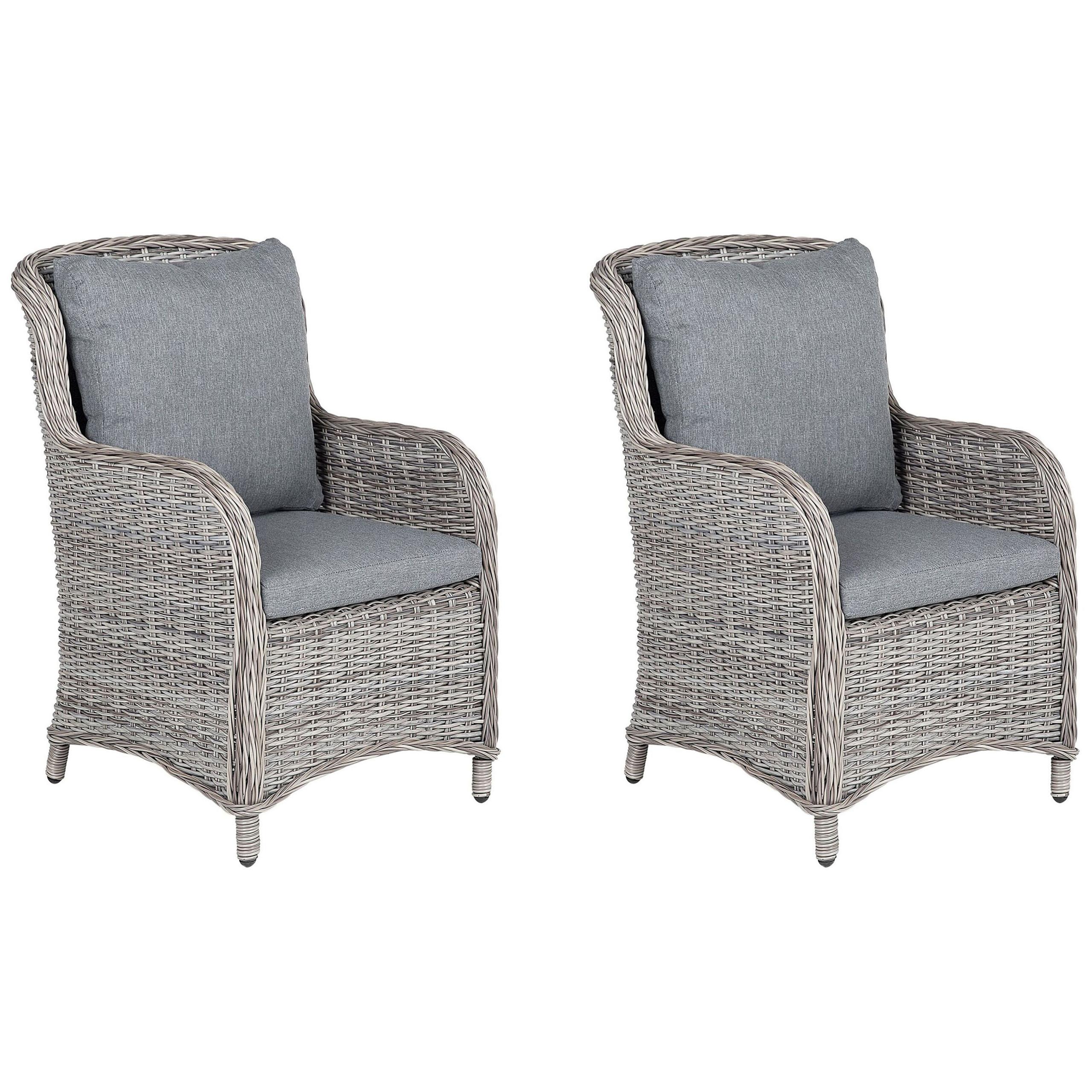 GARTENSESSEL 2er-Set PE Rattan grau Cascais - Grau, Kunststoff (60/96/73cm) - Beliani