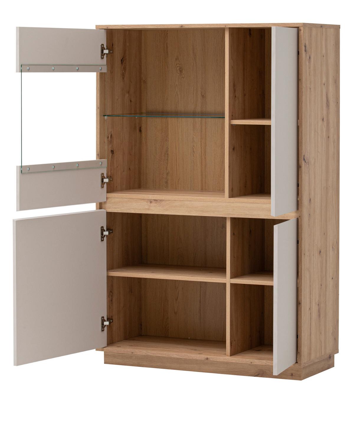 VITRINE Kaschmir, Eiche Artisan 75 cm, Highboard mit Soft-Close - Kaschmir/Eiche Artisan, Glas/Holzwerkstoff (75/144/40cm) - Furn.Design