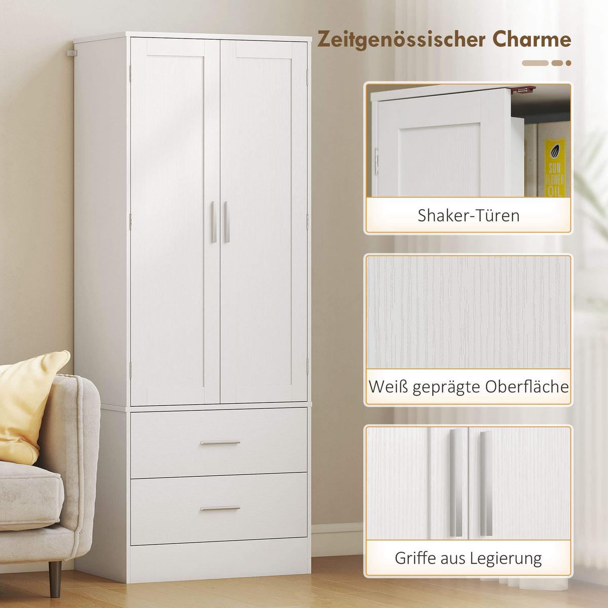 KÜCHENSCHRANK Spanplatte MDF Weiß - Silberfarben/Weiß, Holzwerkstoff/Metall (40/159/60cm) - HOMCOM