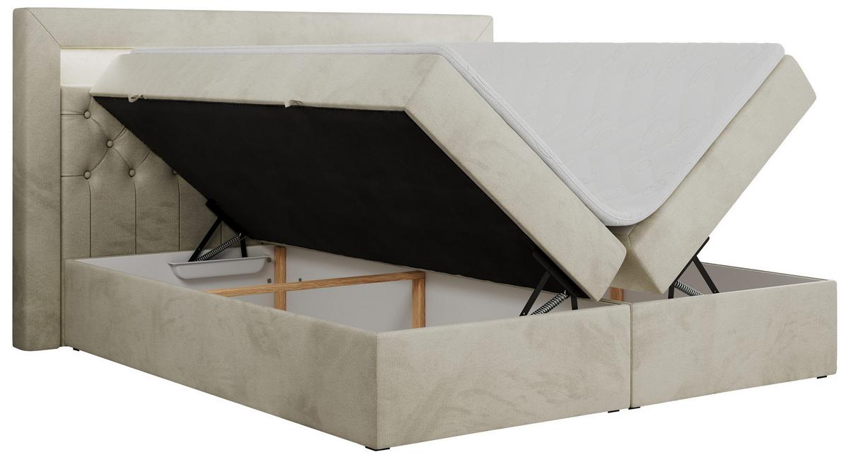 BOXBETT GOLD-6 LED 120/200 Beige Velvet - H3 - Beige, Holz/Textil (120/200cm) - MKS