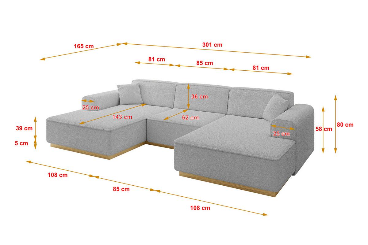 WOHNLANDSCHAFT IREA-U1-v2 - 301x165x80 cm Hellgrau - Hellgrau, Holzwerkstoff/Textil (301/80/165cm) - ALTDECOR