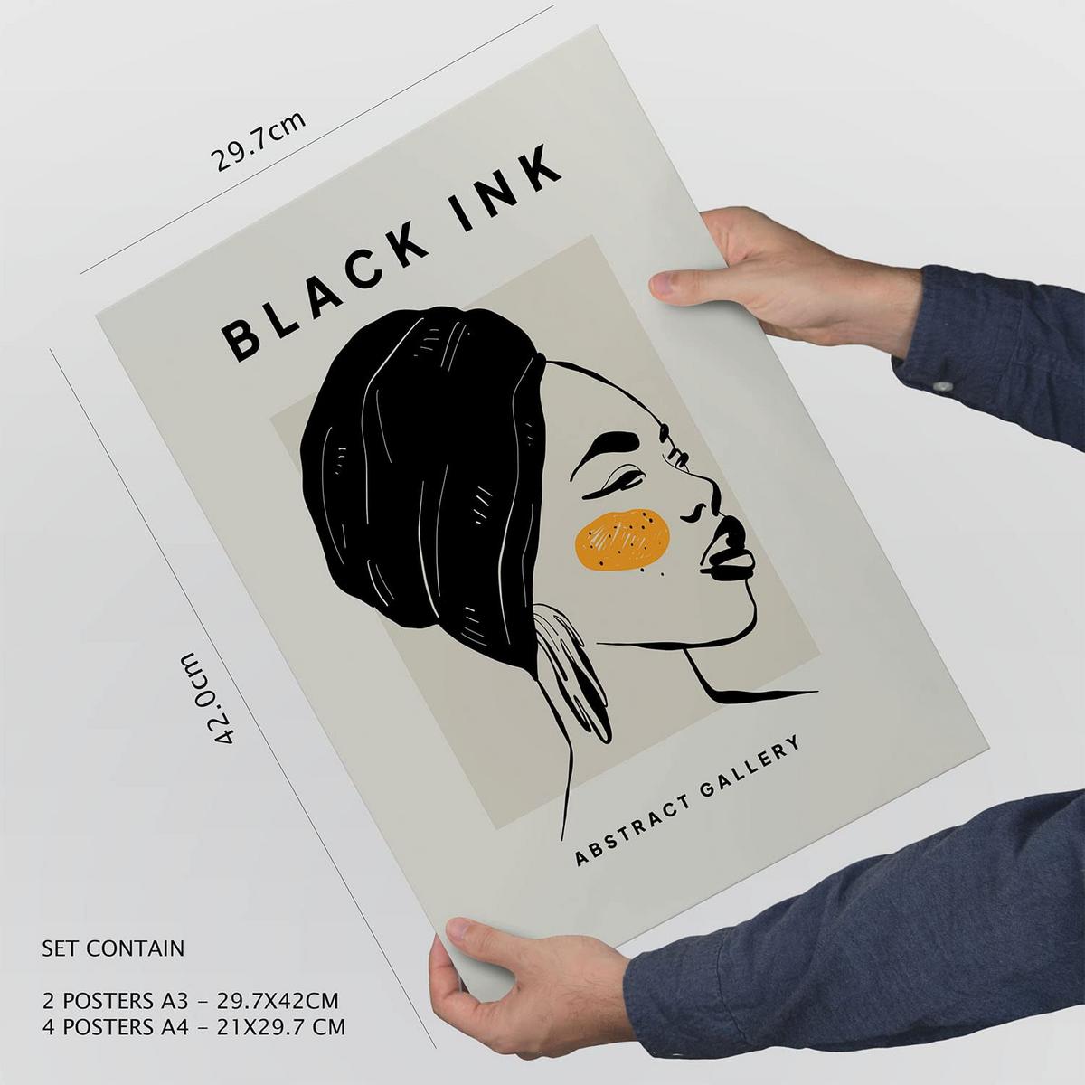 POSTER Set Mit 6 In Schwarzer Tinte Natürlich Künstlerische Und Abstrakte Drucke Für Innenarchitektur A3 & A4 Rahmen Aus Hellem Holz - Beige, Papier (29/3cm) - Nacnic