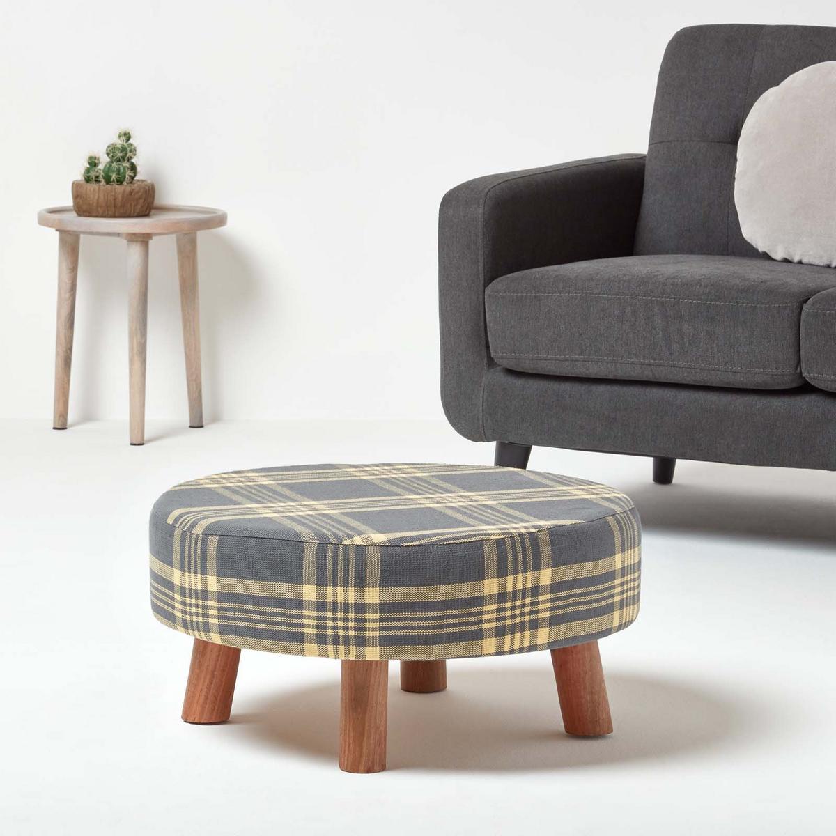 SITZHOCKER rund, grau kariert 62/62/30 cm - Grau, Textil (62/30/62cm) - Homescapes