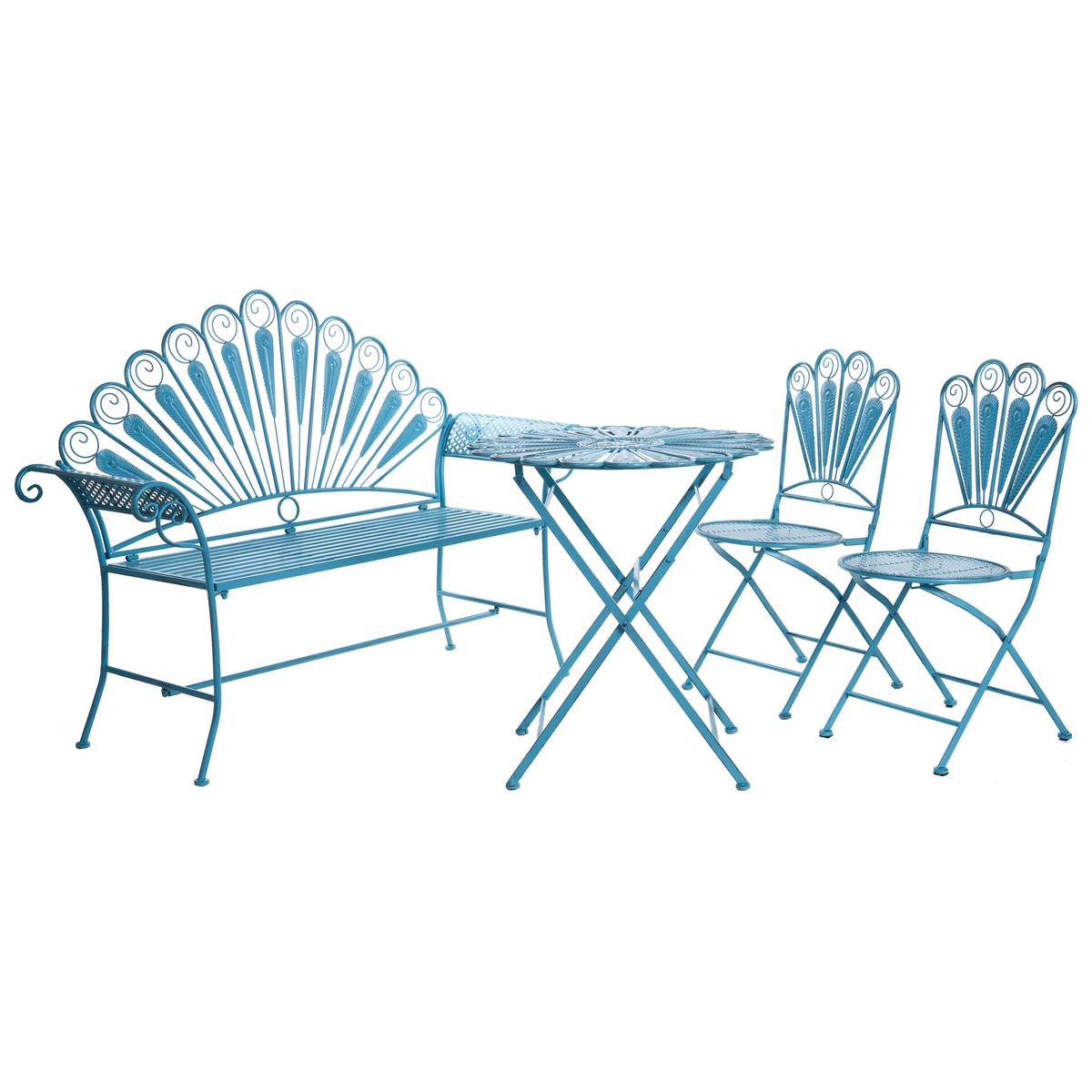 BISTRO-SET mit Bank Metall Blau Pavia - Blau, Metall - Beliani