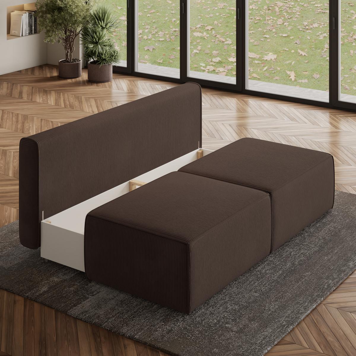 ECKSOFA VARNA P Braun Kordstoff mit Schlaffunktion - Braun/Grau, Holz/Kunststoff (196/158cm) - MASSENO