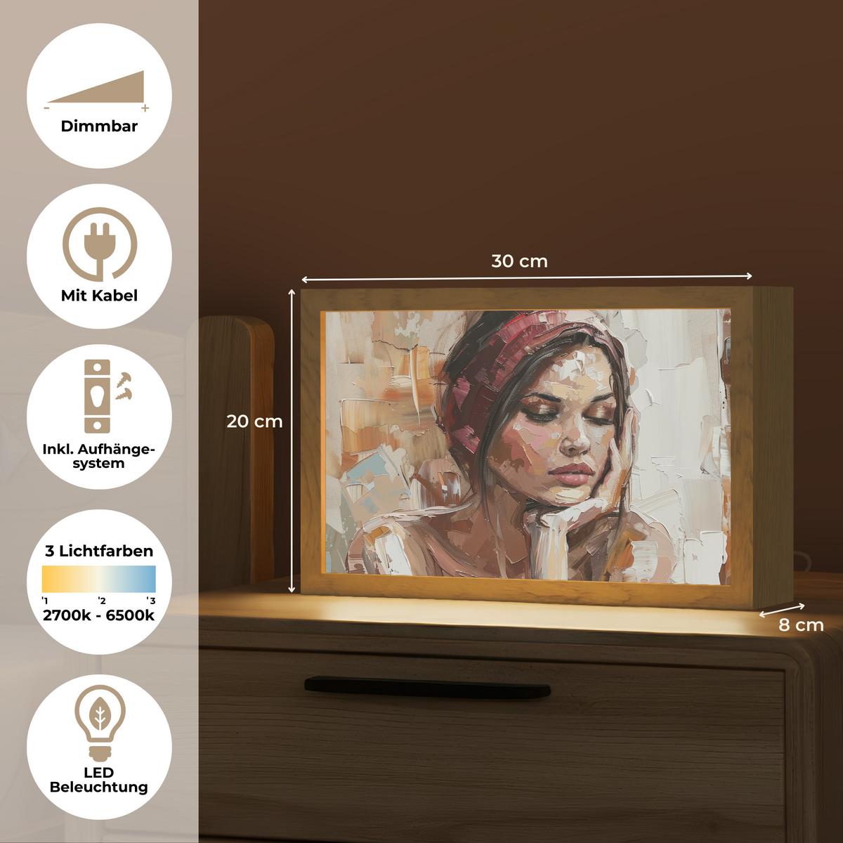 WANDLEUCHTE Frau - Lackierung - Porträt - Modern 30x20 cm - Braun, Holzwerkstoff (30/20/8cm) - OnlyWow