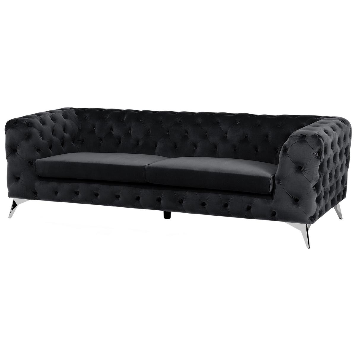 3-SITZER-SOFA Samtstoff Schwarz Sotra - Schwarz, Textil (224/70/85cm) - Beliani
