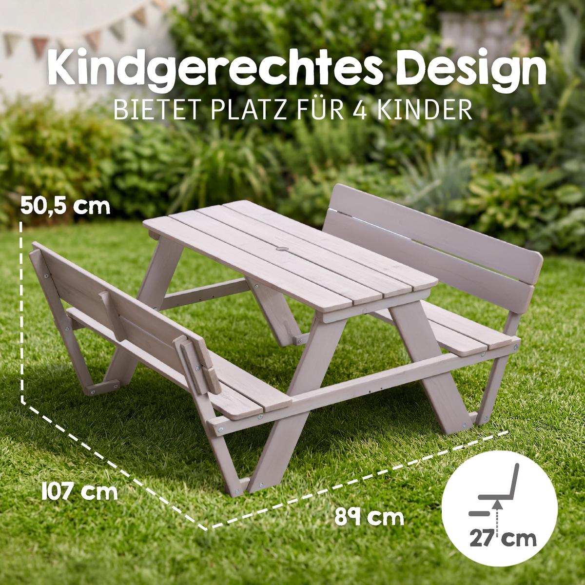 KINDERSITZGRUPPE grau mit Lehne und Bankkissen - Hellgrau, Holz - Roba