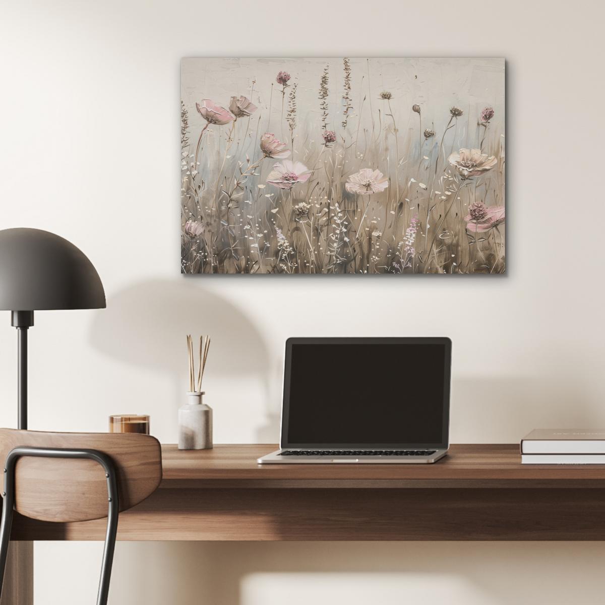 AKUSTIKBILD Blumen - Rosa - Modern - Beige Wanddeko 70x50 cm - Beige, Kunststoff (70/50/0.9cm) - MuchoWow