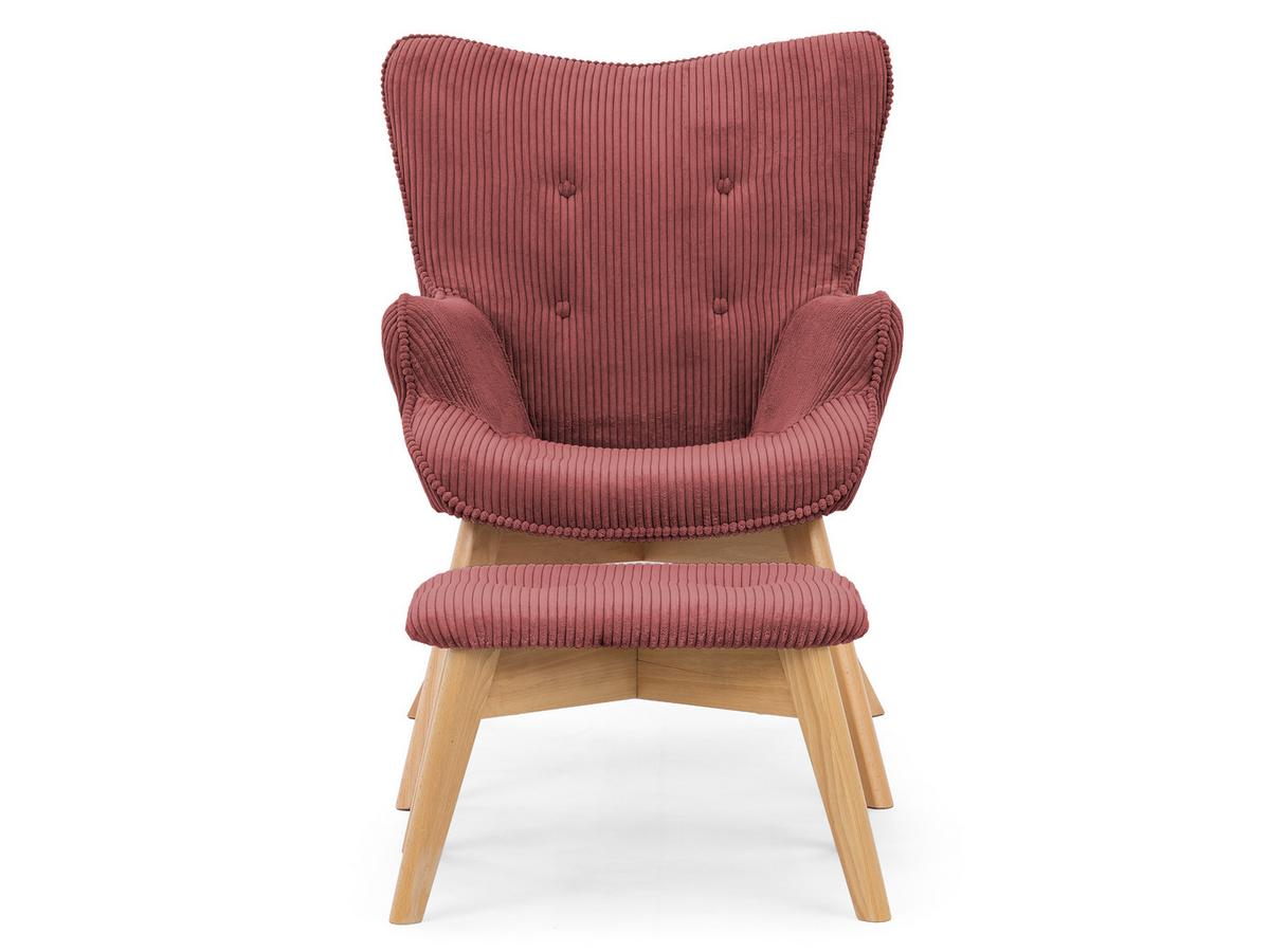 LOUNGESESSEL mit Fußhocker Lenari Terrakotta Cordstoff mit Füßen in Natur - Terracotta/Naturfarben, Holz/Textil (71/96/86cm) - S-Style Möbel