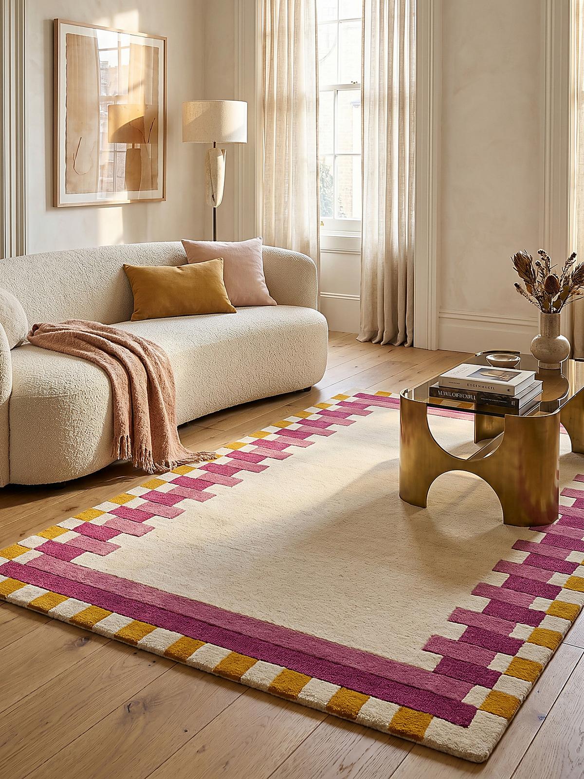 WOLLTEPPICH WENSUM, geometrisch, Rosa-Gelb, 200 x 290 cm - Rosa, Textil (290/200cm) - KADIMA DESIGN