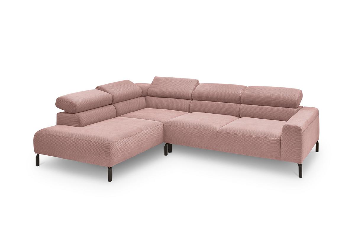 ECKSOFA MIT MOTORISCHEM SITZVORZUG DELIA Pink Cord Relaxfunktion - Schwarz/Rosa, Textil/Metall (276/219cm) - KAWOLA