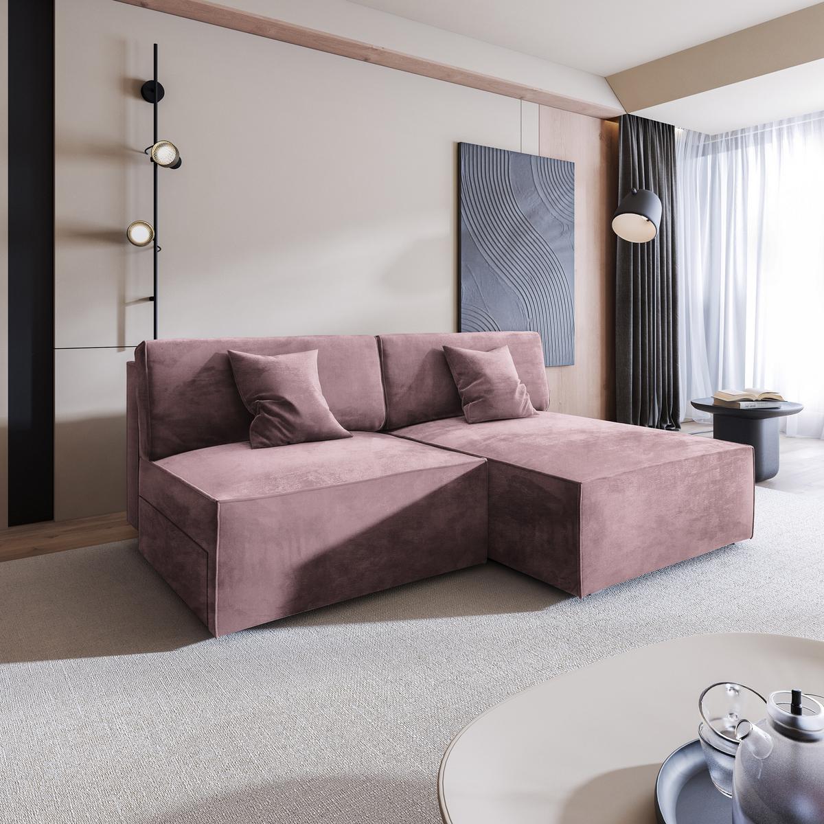 ECKSOFA FIORO M Lila Velours-Stoff mit Schlaffunktion - Lila/Grau, Holz/Kunststoff (204/148cm) - MASSENO