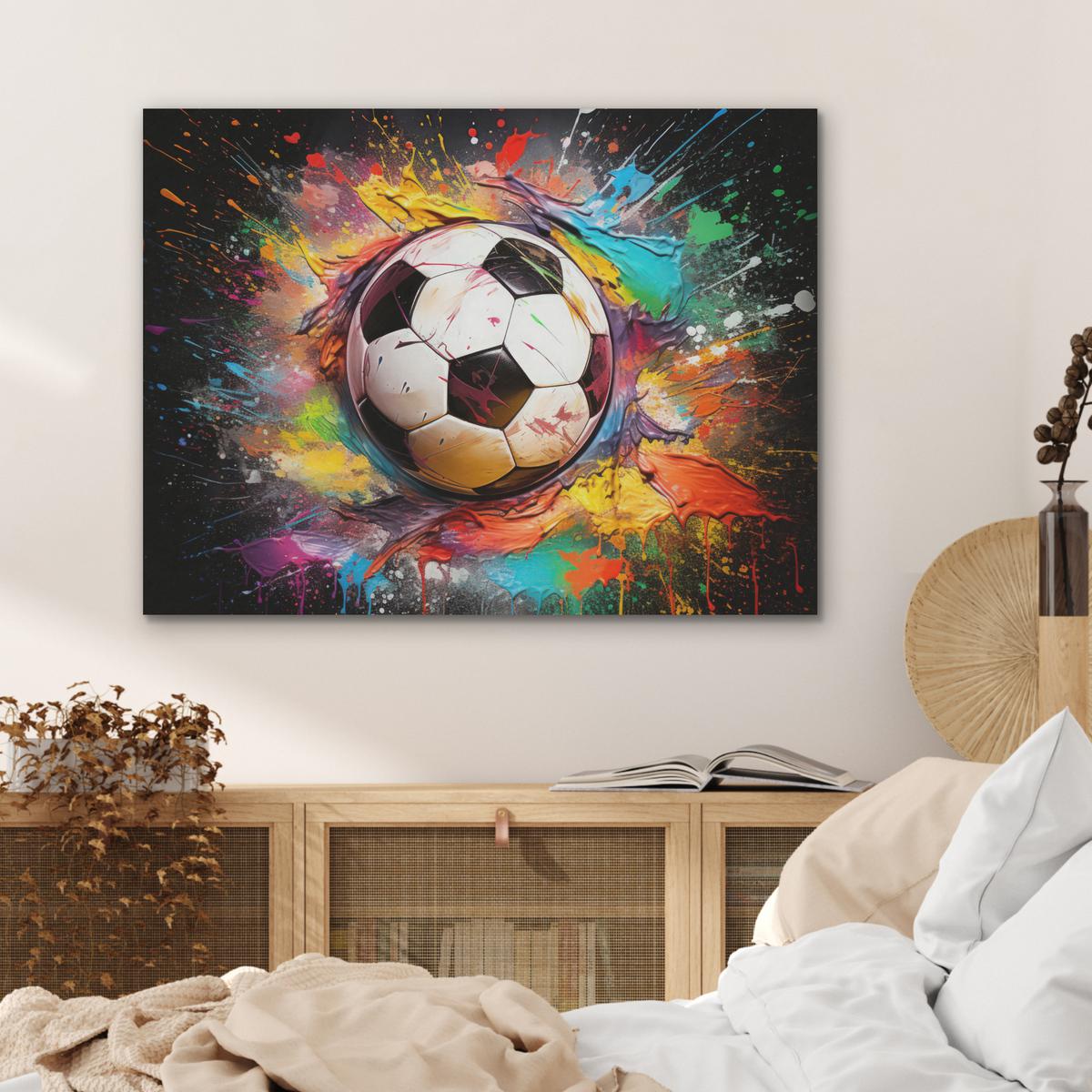 AKUSTIKBILD Fußball - Farbe - Farben - Schwarz - Weiß Gemälde 80x60 cm - Weiß, Kunststoff (80/60/0.9cm) - MuchoWow