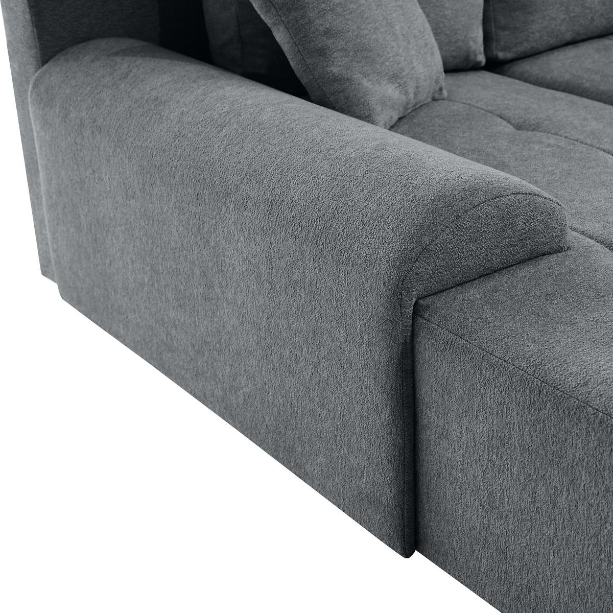 ECKSCHLAFSOFA Dallas mit Bettkasten, 255 cm, Dunkelgrau, links, Velour-Stoff - Dunkelgrau, Textil (255/175cm) - Beautysofa