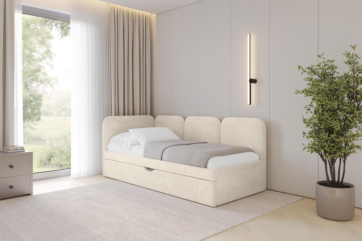 EINZELLBETT Jugendbett mit Bettkasten, Rechts - ALVY 100x200 Beige - Naturfarben, Holzwerkstoff/Textil (100/200cm) - ALTDECOR
