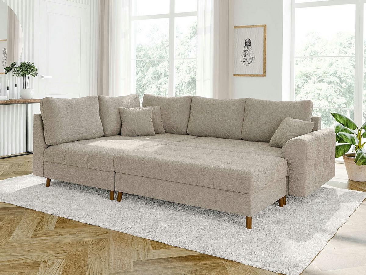 HOCKER Henrik Beige Boucle - Beige/Braun, Holz/Textil (118/40/73cm) - S-Style Möbel
