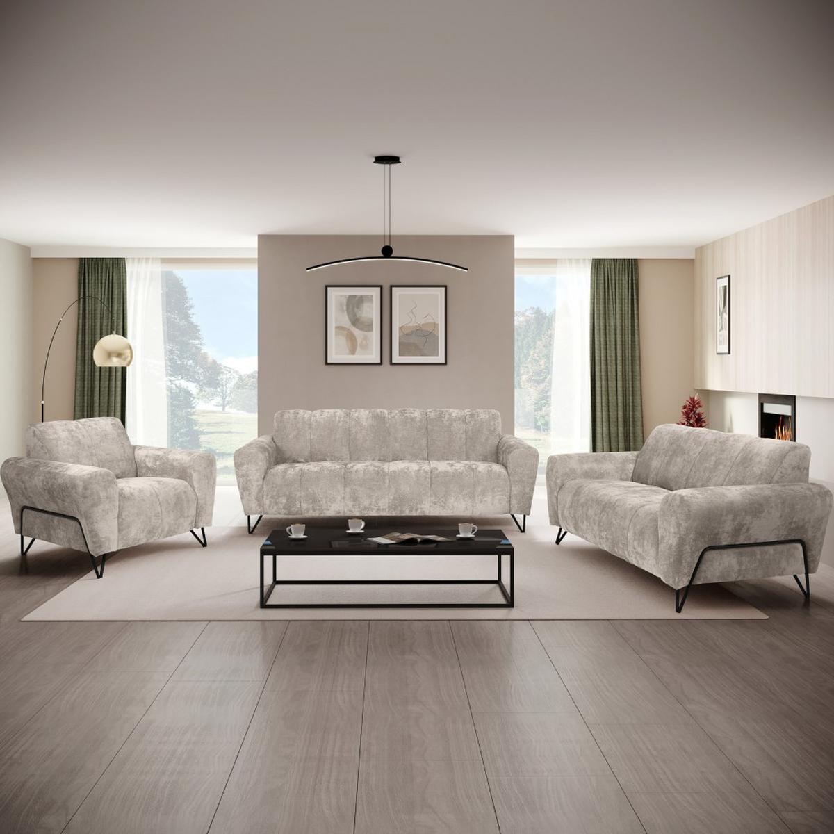 3-SITZER SOFA Volare mit Metallbeinen beige - Beige/Schwarz, Textil/Metall (220/83/98cm) - Beautysofa