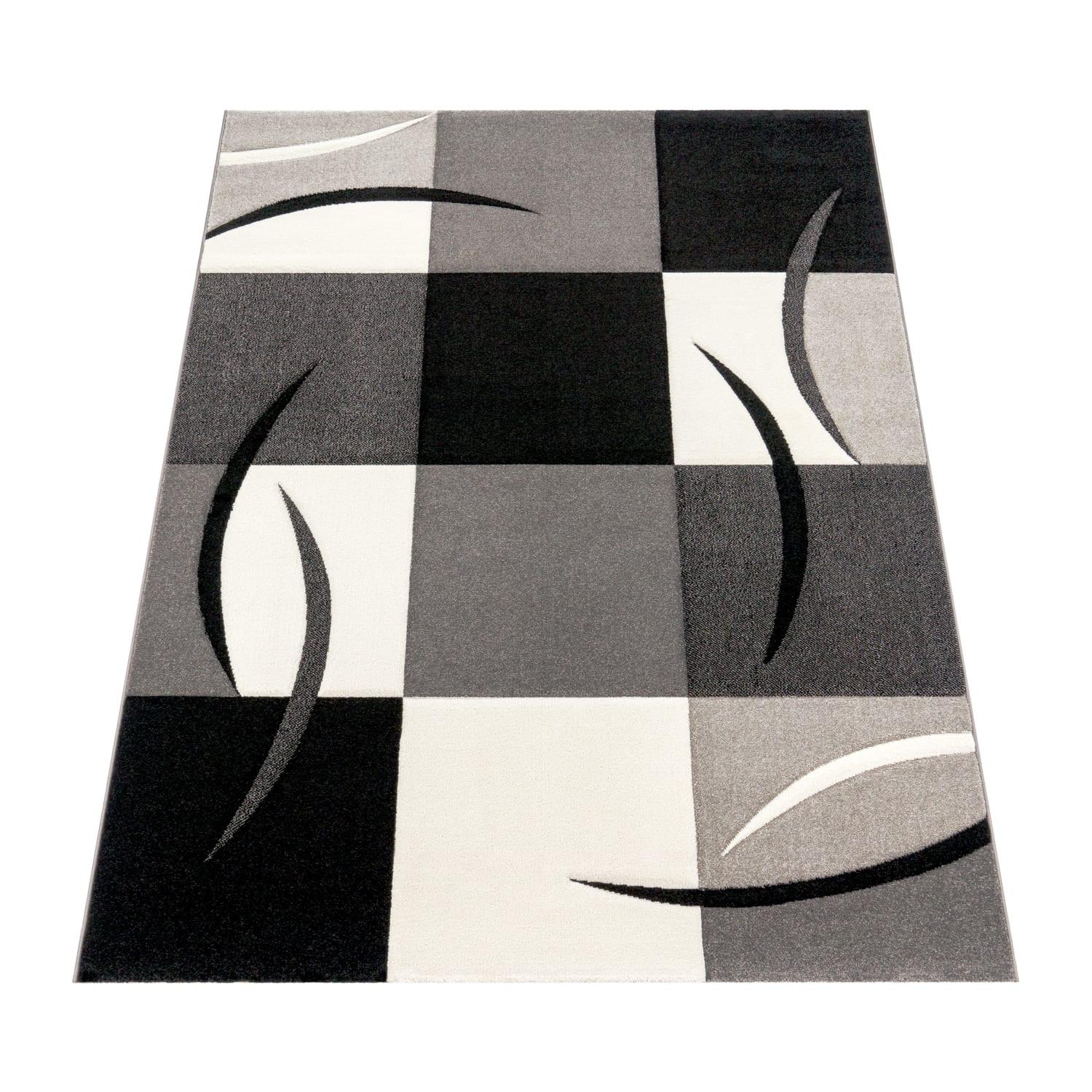 KURZFLORTEPPICH, kariert, Florhöhe 12 mm, Schwarz, 120 x 170 cm - Schwarz, Textil (170/120cm) - KADIMA DESIGN