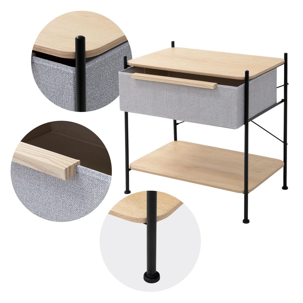 REGAL mit Schublade aus Stoff 62x67,5x42,5 cm Grau - Dunkelgrau/Naturfarben, Holzwerkstoff (62/67.5/42.5cm) - ML-DESIGN
