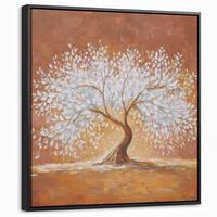 LEINWAND Bilder mit Rahmen - Abstrakt - Baum - Weiß - Blätter - 50x50 - Braun, Textil (50/50cm) - MuchoWow