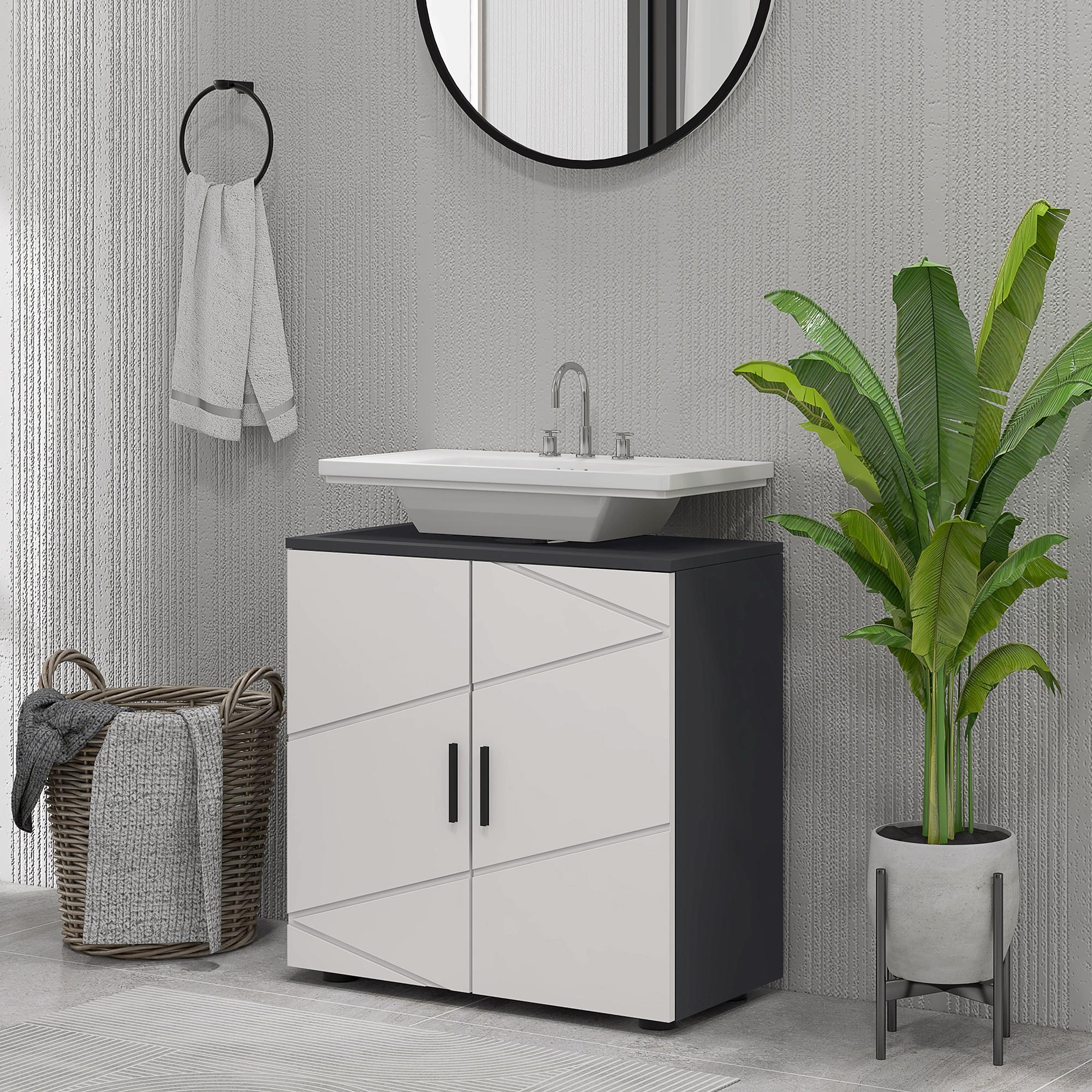 WASCHBECKENUNTERSCHRANK Unterschrank mit Schrankfach Griff, Grau 60 x 30 x 60 cm - Grau, Holzwerkstoff (30/60/60cm) - Kleankin