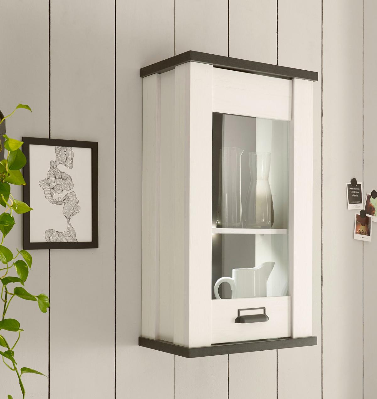 KÜCHE-HÄNGESCHRANK weiß Pinie, anthrazit Landhaus, Küchenschrank hängend mit Soft-Close - Anthrazit/Schwarz, Glas/Holzwerkstoff (50/90/31cm) - Furn.Design
