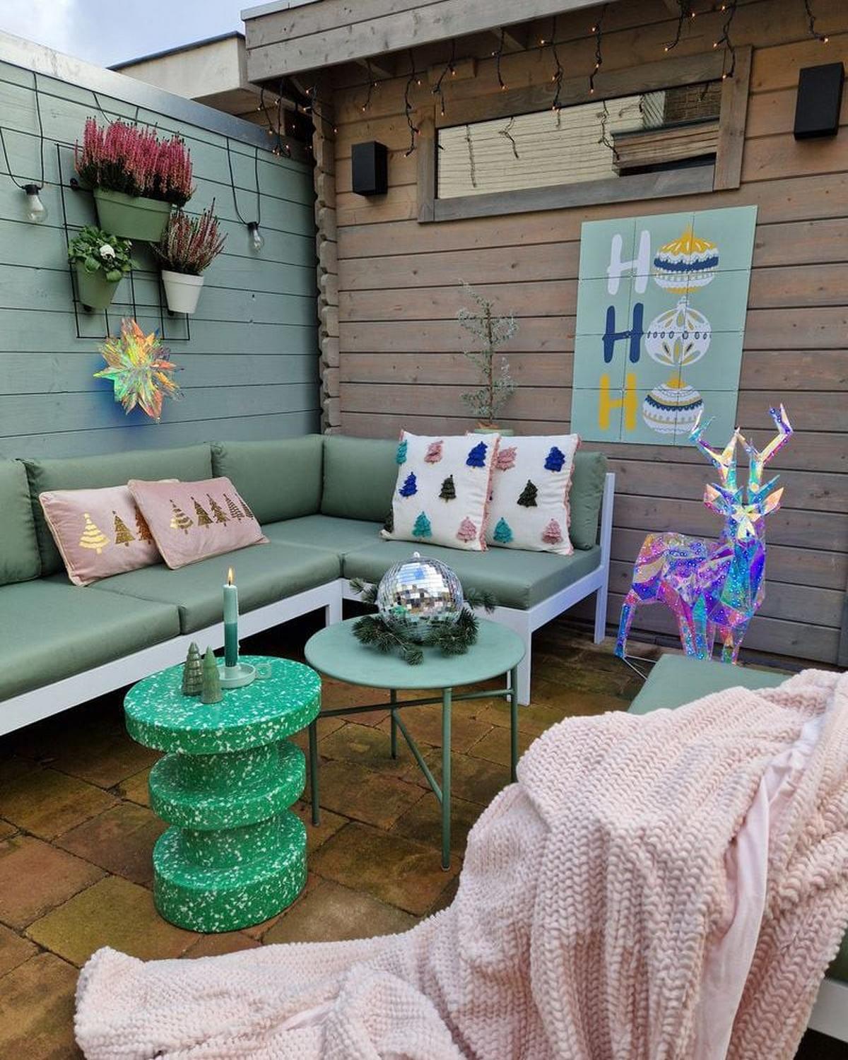 LOUNGE SET 5-Sitzer weiß Auflagen grün-grau Messina - Blaugrau/Weiß, Metall - Beliani
