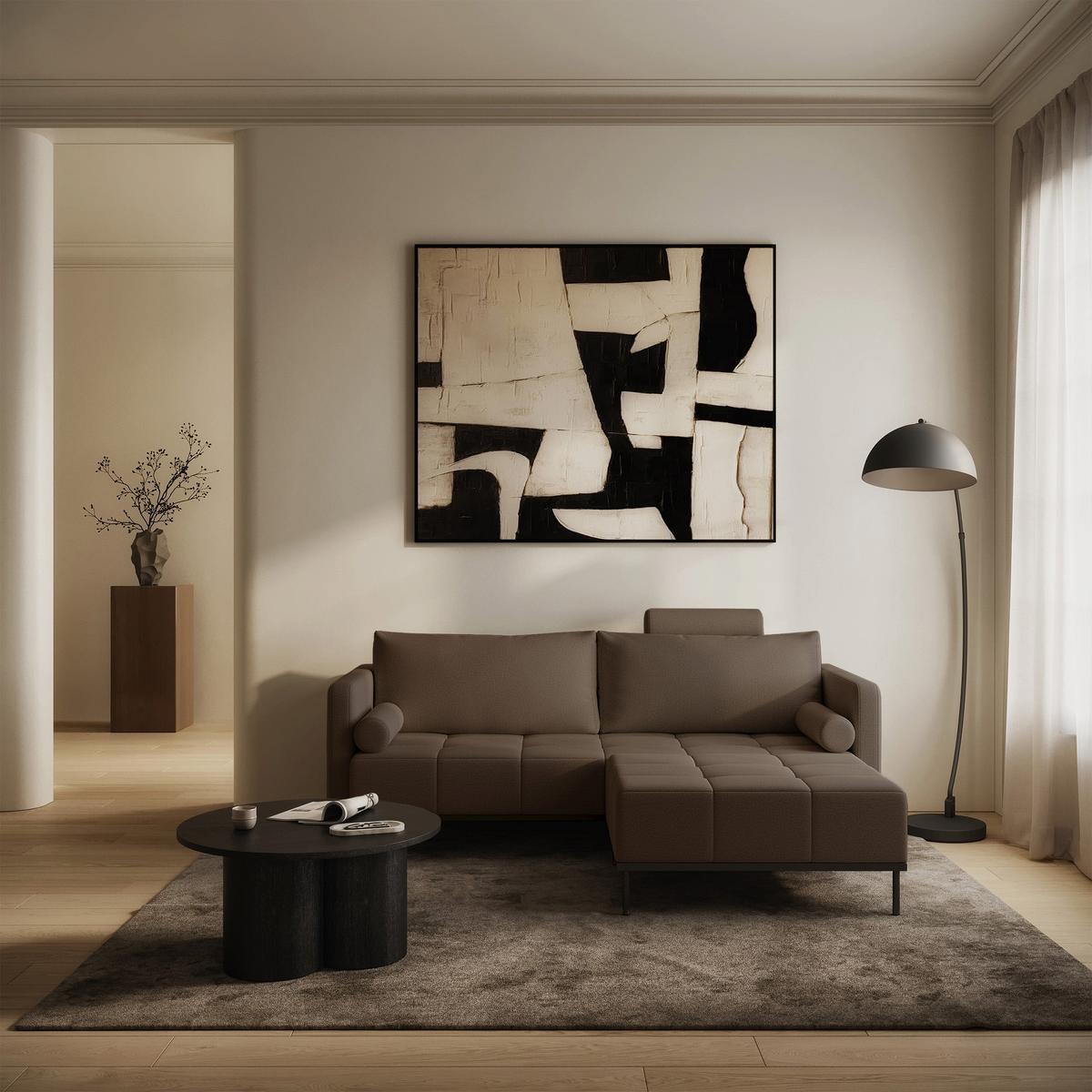SCHLAFSOFA Skilia mit Schlaffunktion, 3-Sitzer 224 cm - Schwarz/Braun, Textil/Metall (224/85/102cm) - Selsey