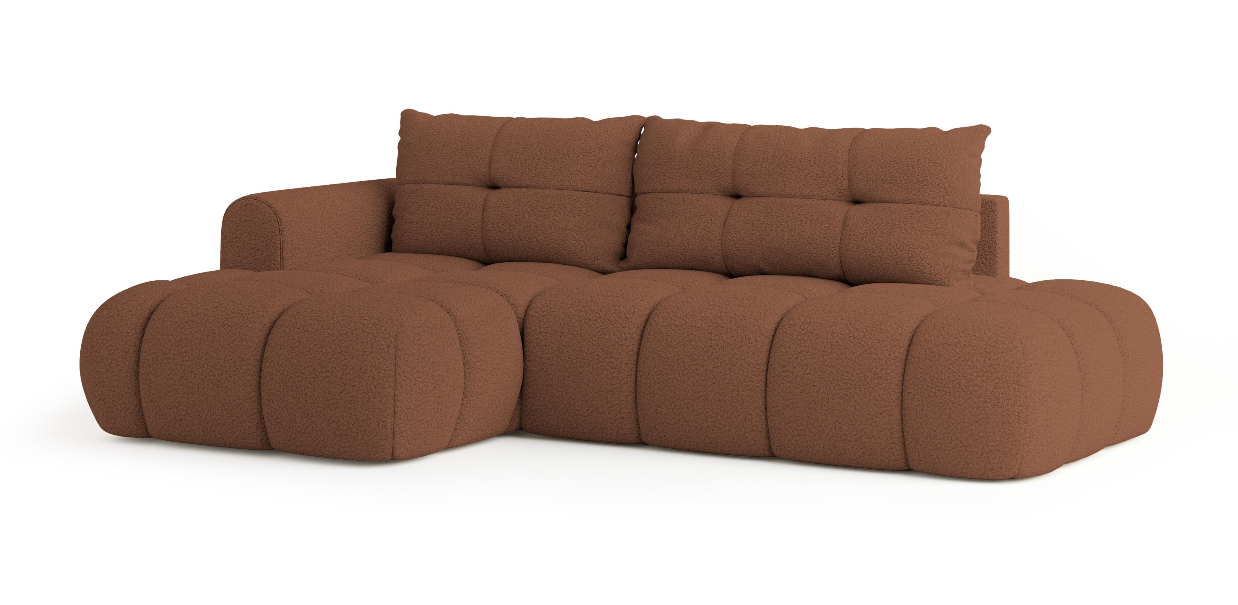 ECKSOFA FLUMA L-S Kupferfarben Boucle-Stoff mit Schlaffunktion - Kupferfarben, Holz (279/158cm) - MASSENO