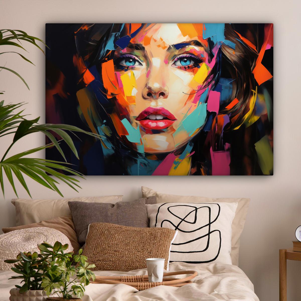 LEINWANDBILD Frau - Porträt - Farbenfroh - Kunst XXL 150x100 cm - Multicolor, Textil (150/100cm) - MuchoWow